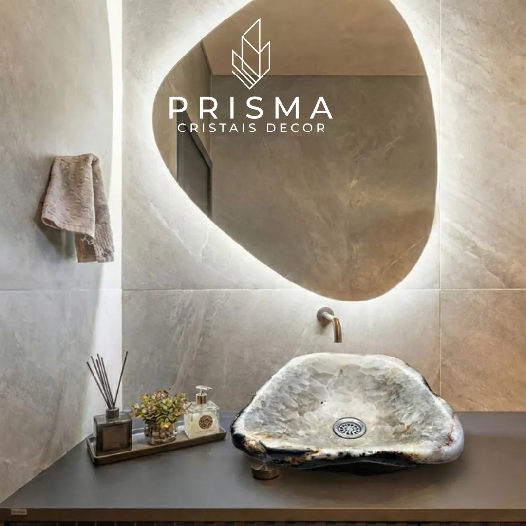 Cuba em Ágata natural esculpida à mão - peça exclusiva para banheiro de alto padrão Prisma Cristais