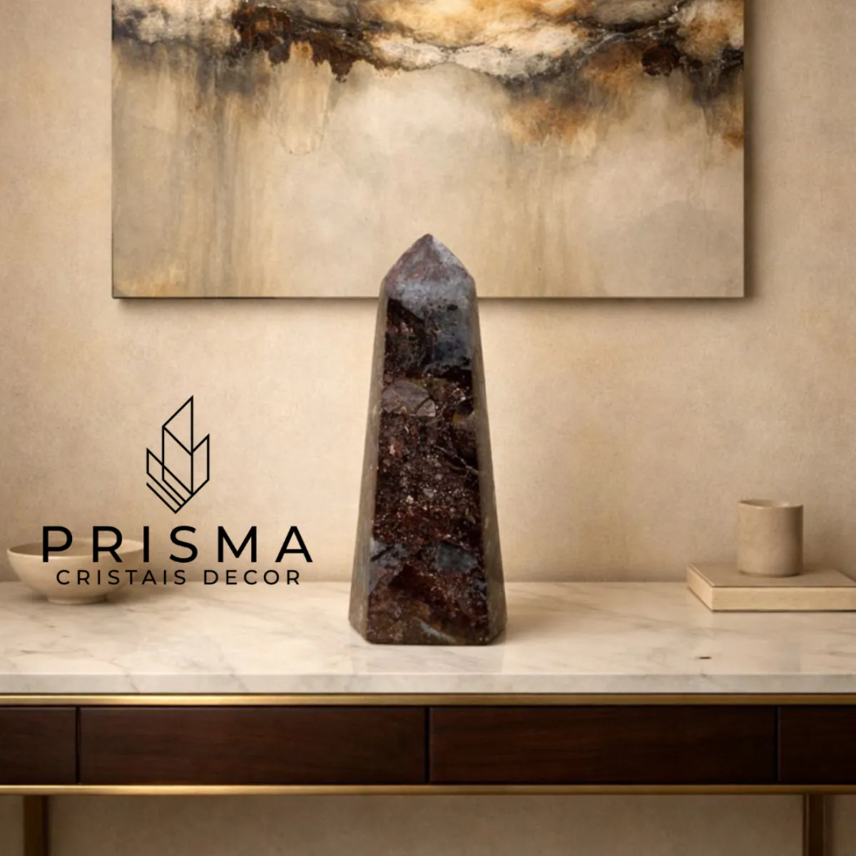 Detalhe das faixas e veios da Ponta de Calcedônia Mosaico - formação geológica única Prisma Cristais