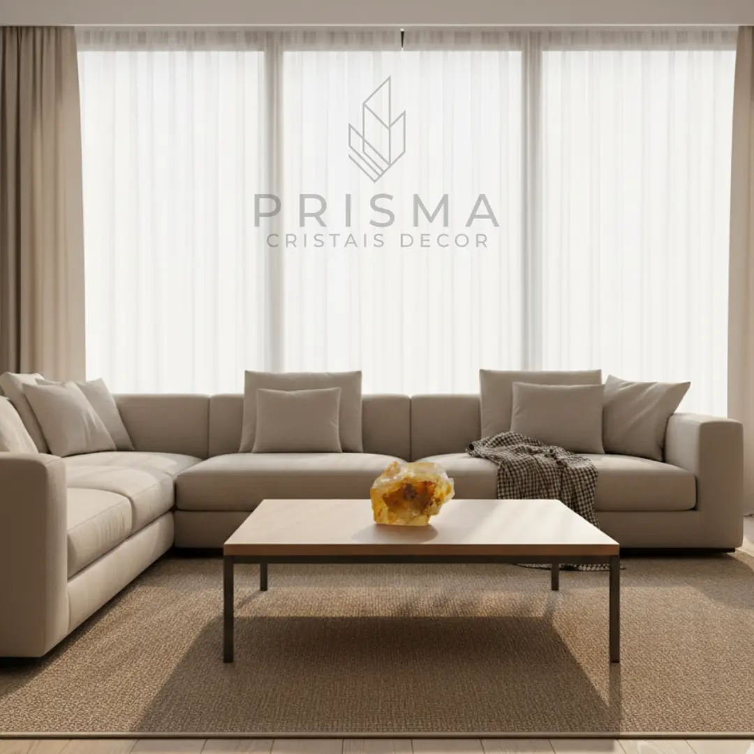 Citrino Bruto em perspectiva lateral revelando a estrutura geológica milenar — peça exclusiva para decoração premium em Nova Lima e região sul de BH