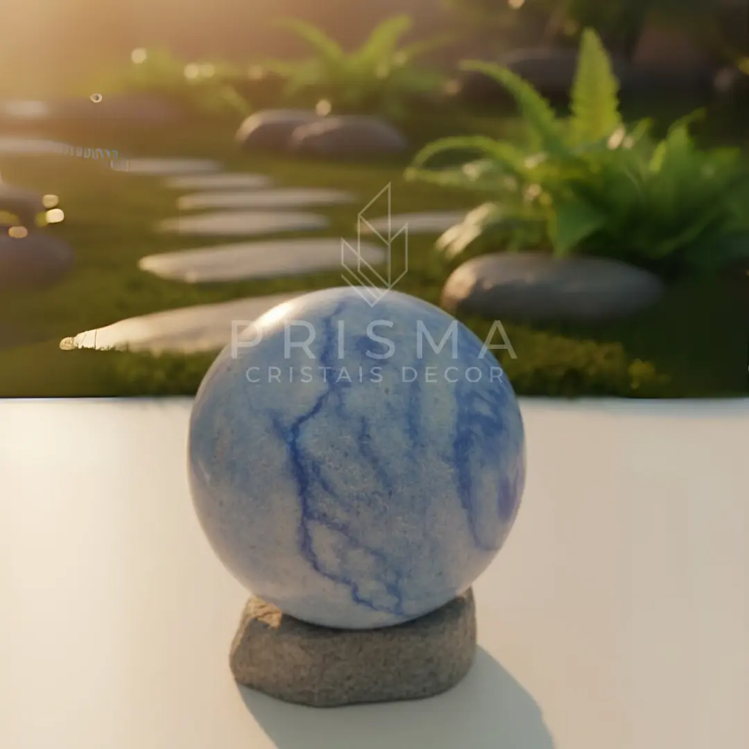 Cristal de Quartzo Azul em formato esférico polido — decoração premium sala de estar Nova Lima Minas Gerais
