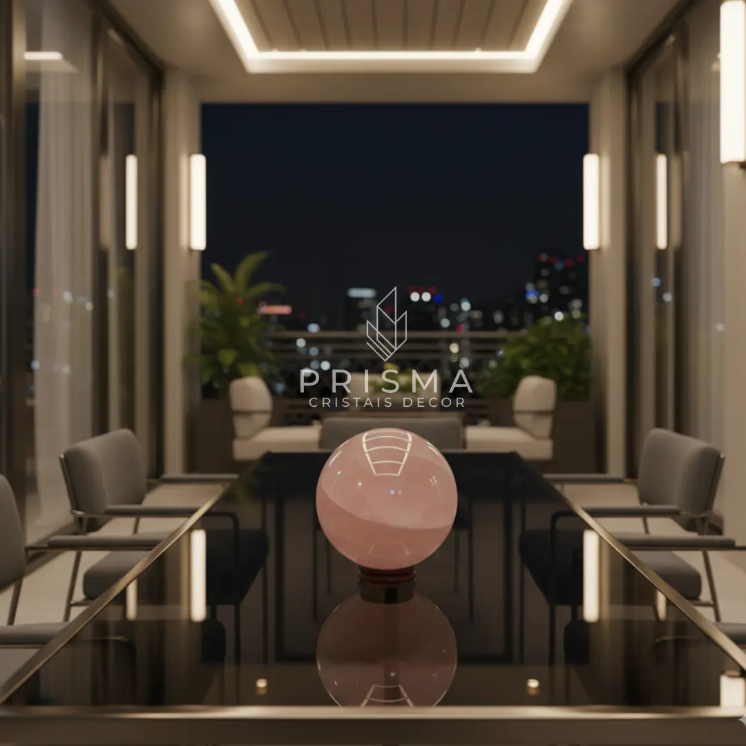 Esfera de Quartzo Rosa — cristal decorativo de alto padrão com polimento espelhado para decoração premium em Minas Gerais