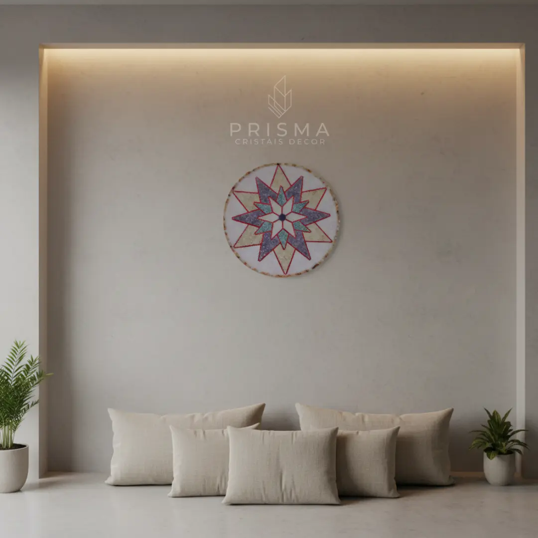 Mandala Estrela artesanal com cristais — arte espiritual premium para decoração de alto padrão Nova Lima Minas Gerais