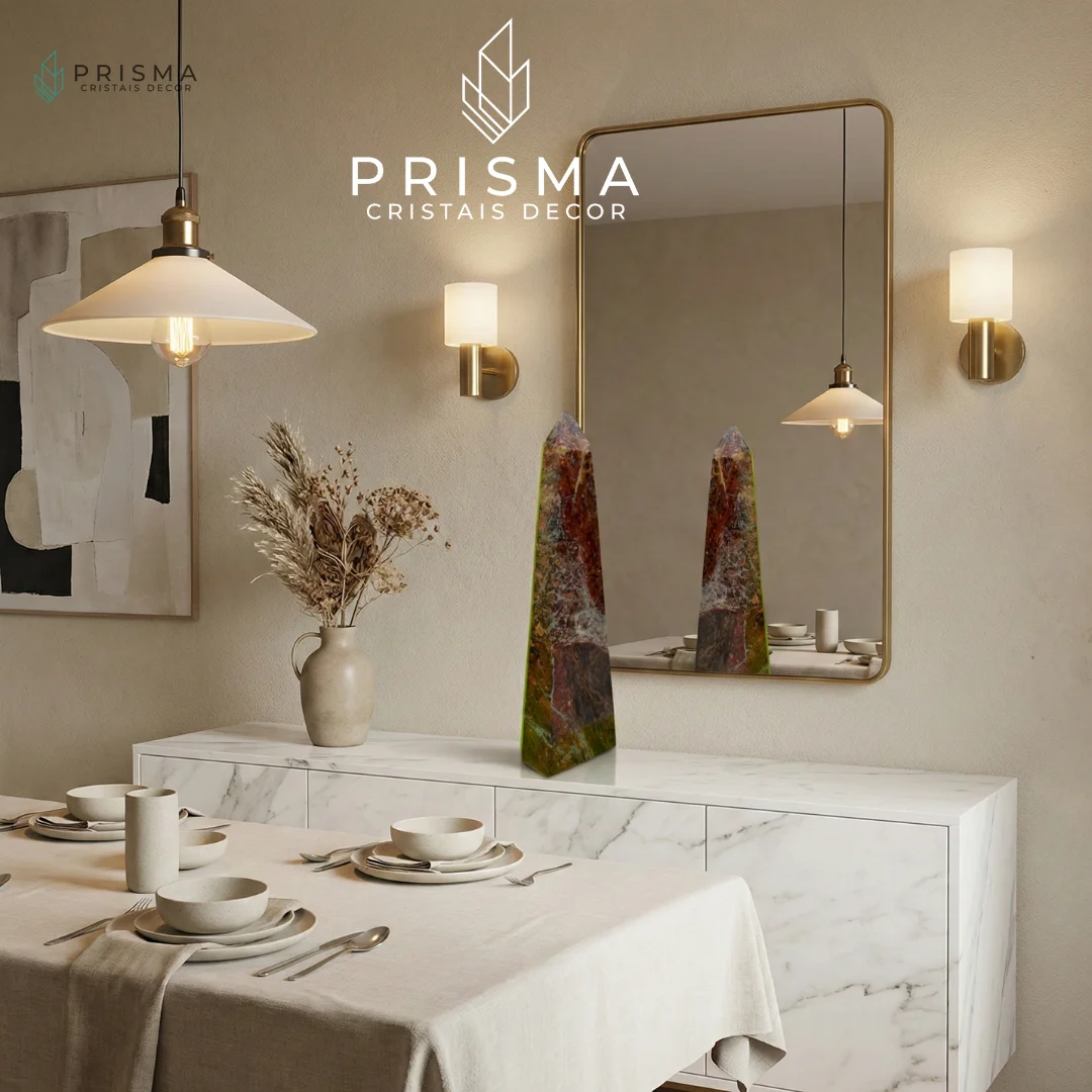 Ponta de Calcedônia Mosaico 32cm — detalhe das faixas e veios naturais únicos