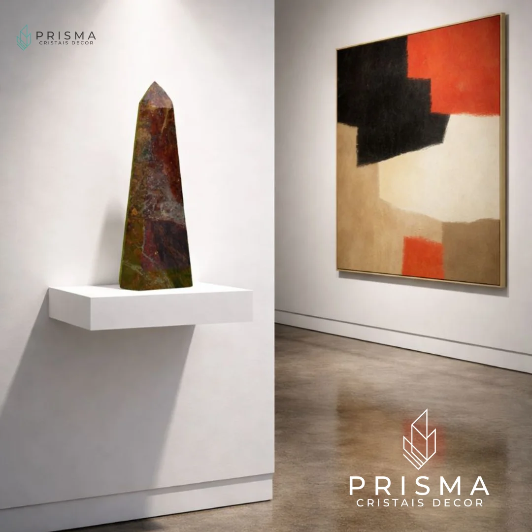 Ponta de Calcedônia Mosaico 32cm em contexto de decoração de alto padrão