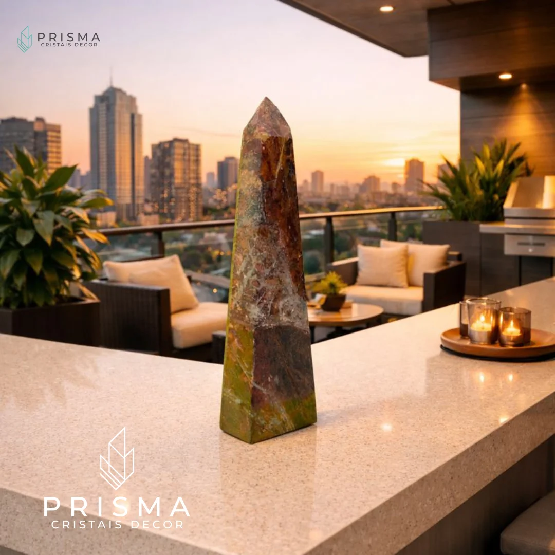 Ponta de Calcedônia Mosaico 32cm — ângulo mostrando a geometria sextavada completa