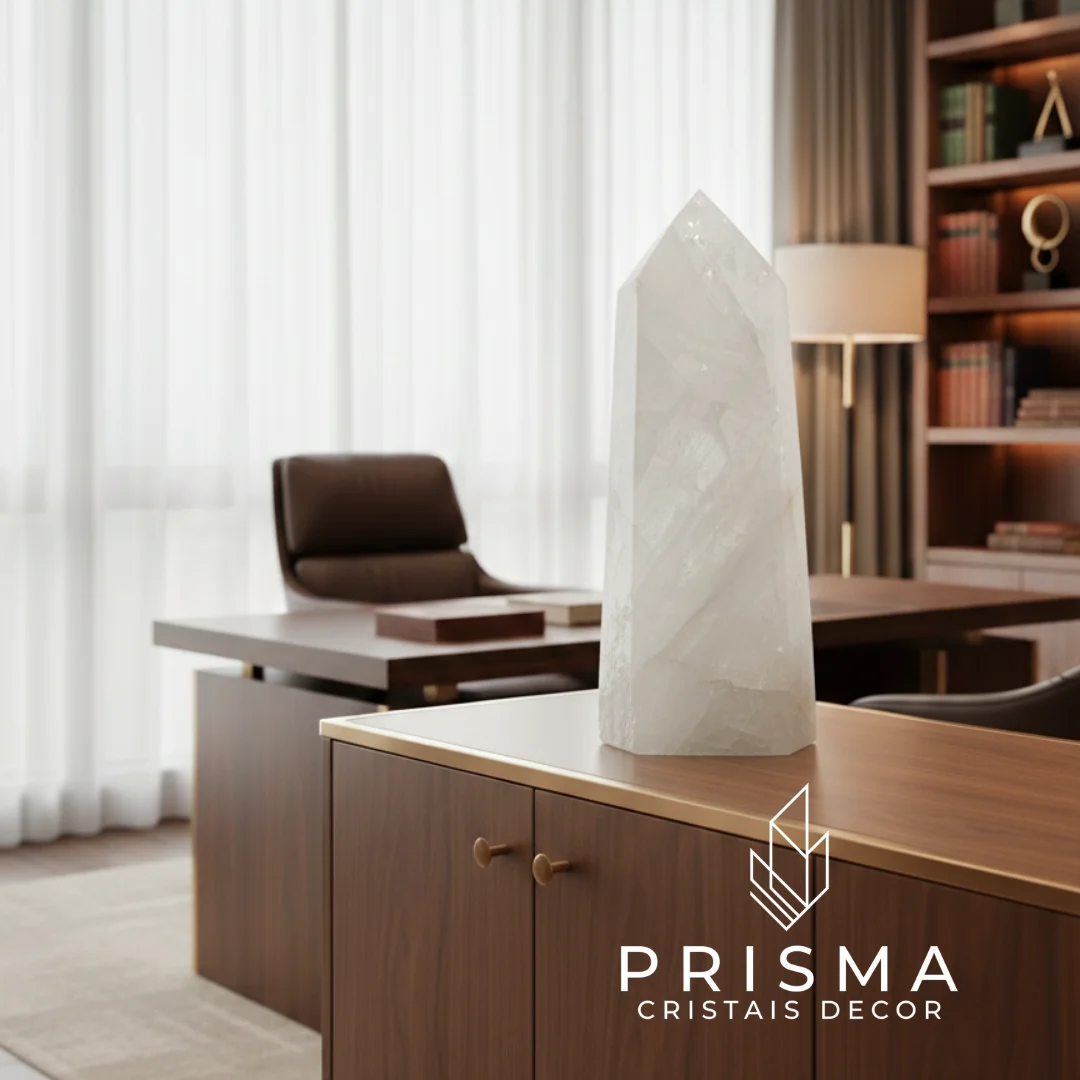 Ponta de Quartzo Branco — detalhe da pureza e brilho vítreo da terminação natural do cristal