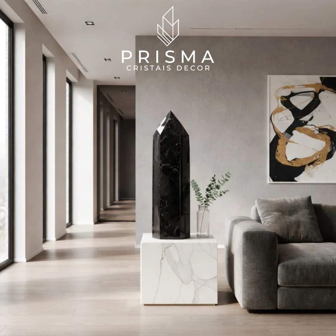 Ponta de Quartzo Preto Morion 42cm — cristal sagrado dos Druidas decoração alto padrão Nova Lima