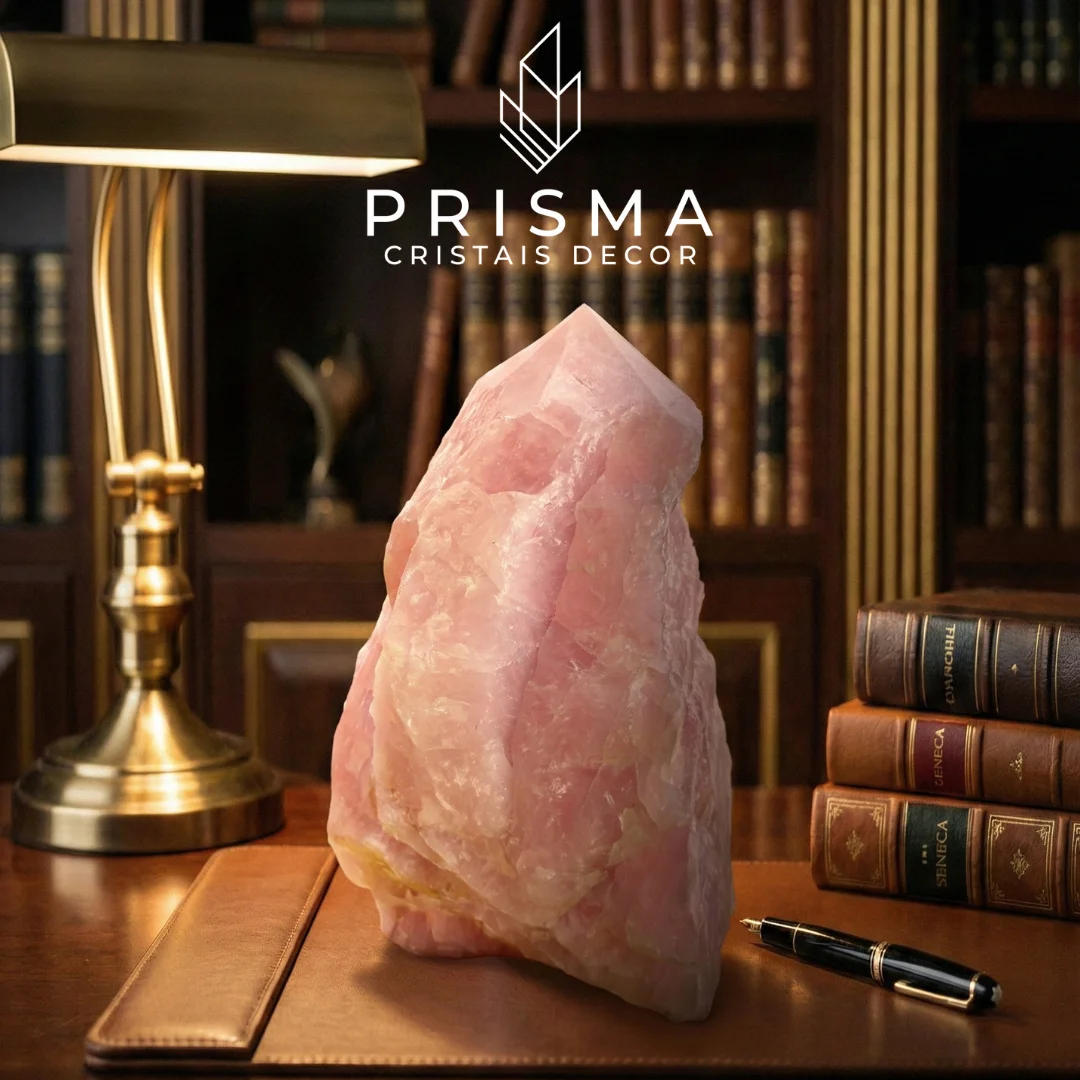 Ponta de Quartzo Rosa 21cm — cristal gerador premium lapidado, pedra do amor venerada por 6 tradições ancestrais