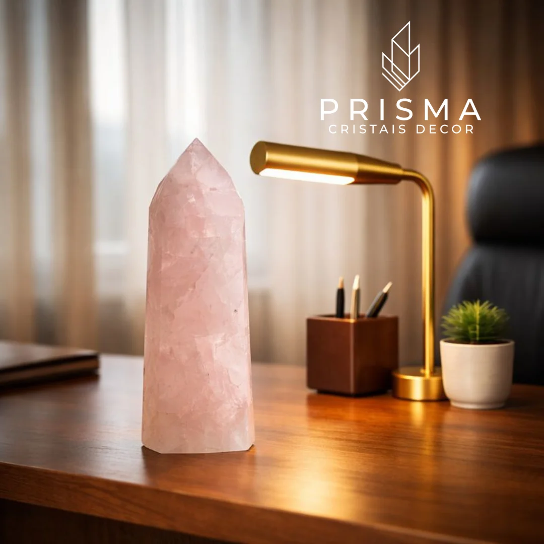 Ponta de Quartzo Rosa 28cm — cristal gerador premium pedra do amor escala de destaque Nova Lima