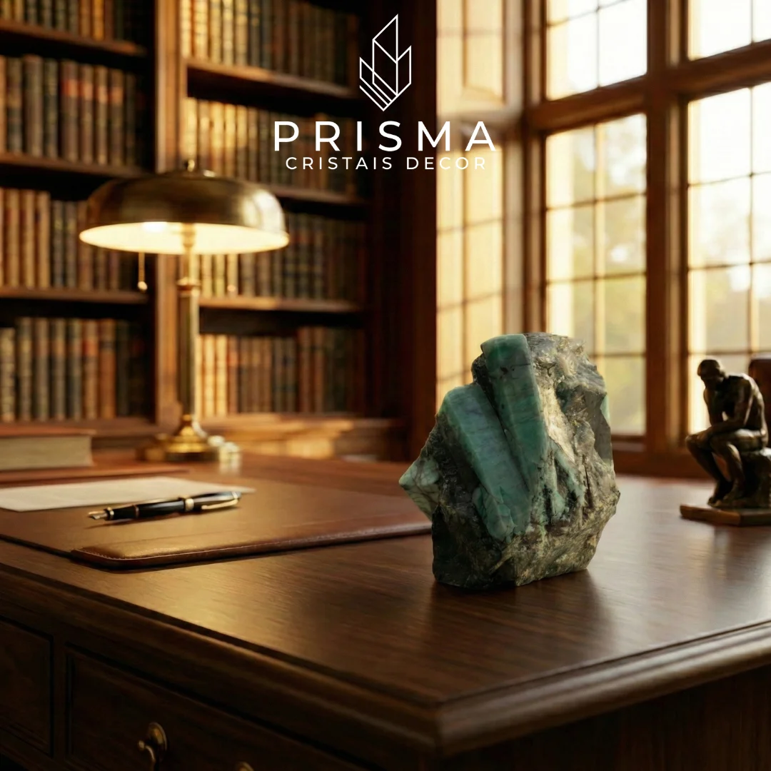 Canudo de Esmeralda na base de Xisto — cristal verde natural de Minas Gerais