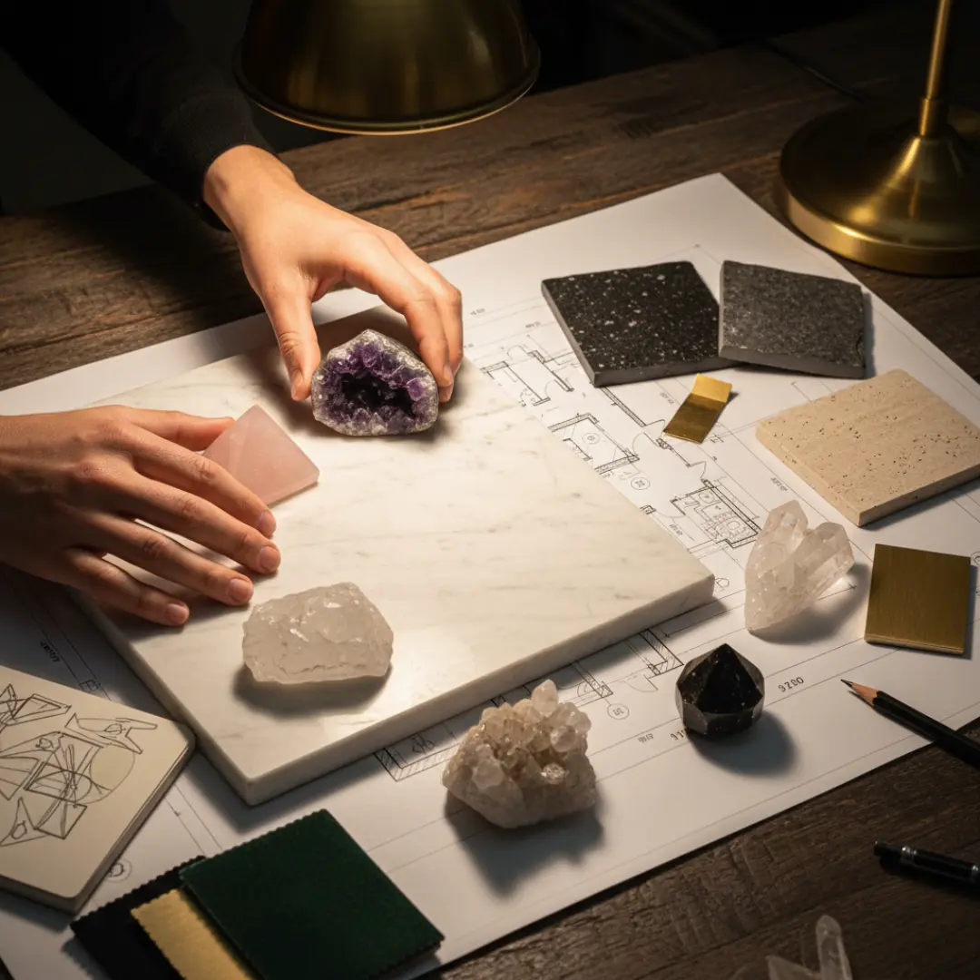 Projetos personalizados com cristais - design de interiores exclusivo, móveis de pedra e arquitetura premium